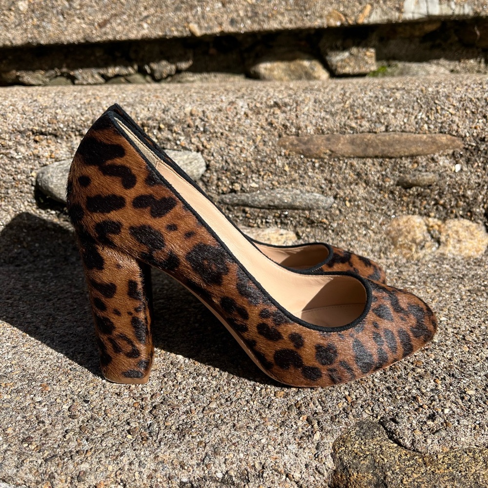 J. Crew Collection Size 9 Leopard Print Animal Hair Chunky Heel Pumps Calf Hair